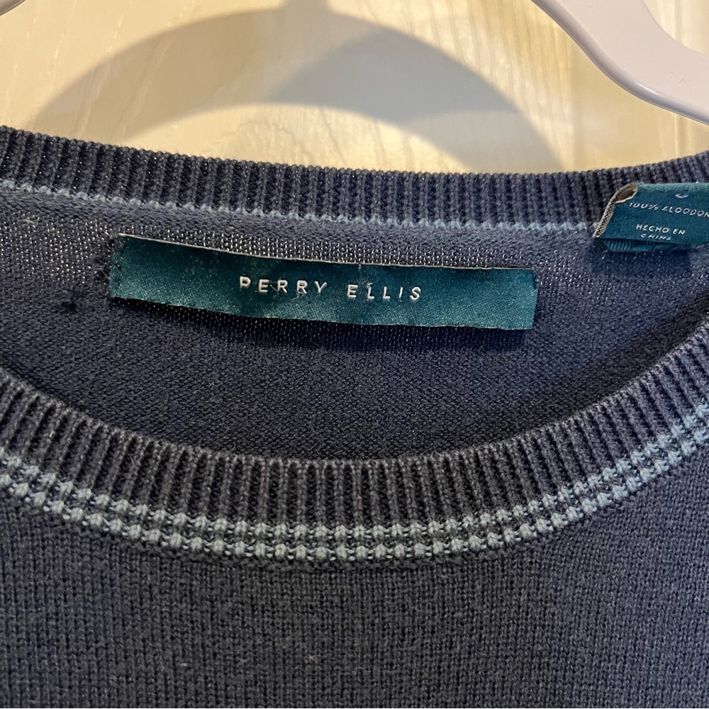 🩷 Perry Ellis Blue Lightweight Cotton Sweater - Size Large - Picture 2 of 7